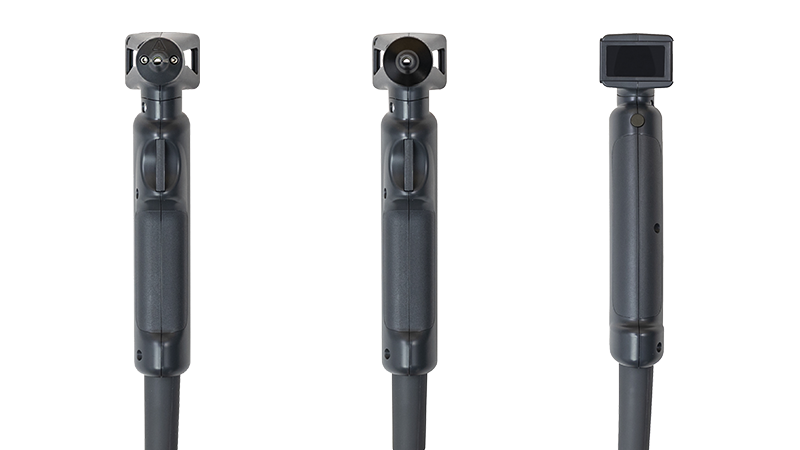 Front, side, and rear views of the Natus Sensory ICS Aircal handpiece used for controlled air caloric stimulation in vestibular assessments.
