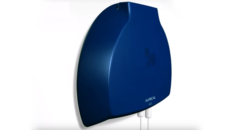 Aurical Aud hearing aid fitting audiometer with cables connected.