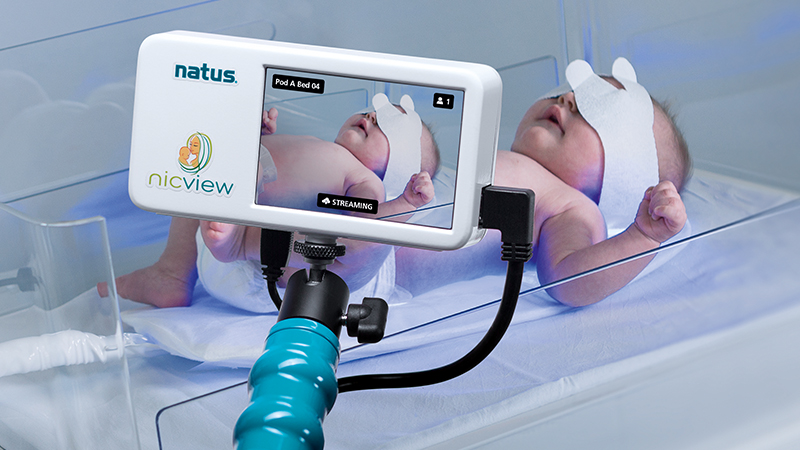 NICVIEW 2 camera streaming a live video of a newborn in neonatal intensive care unit.